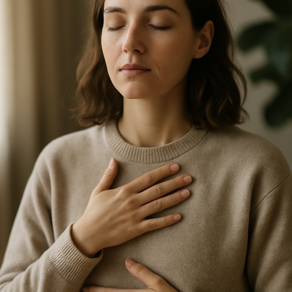 woman doing breath exercise
